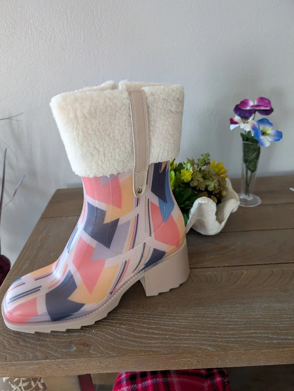 Women's Cape Robbin Multicolor Patterned Fur-Trim Rain Boots